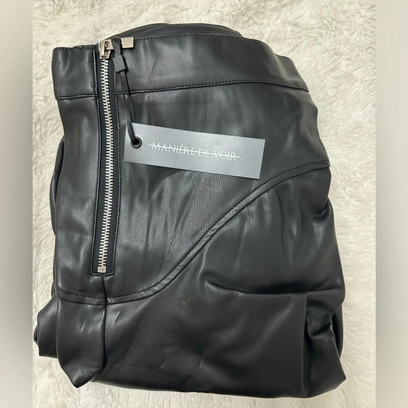 MANIERE DE VOIR - Tacked Vegan Leather Flared Trousers in Black - Picture 10 of 14